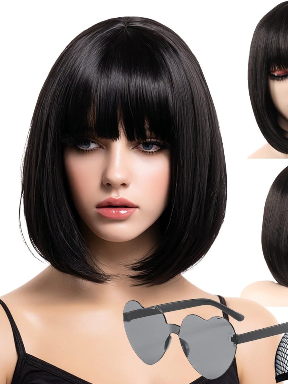 New VCAY Black Bob Wig with Bangs, 12 Inch Straight Short Bob Wig, Natural Look